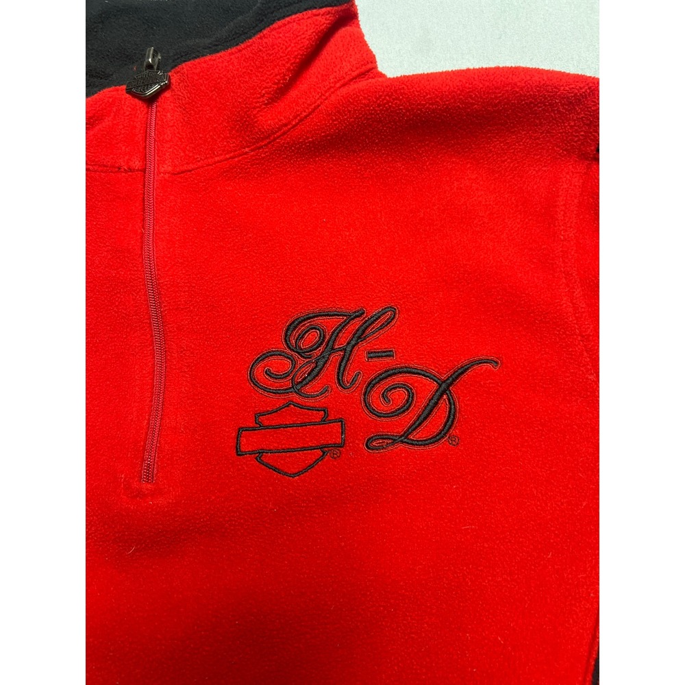 Harley-Davidson Womens Red Black Quarter Zip Fleece Pullover Jacket Medium - Picture 3 of 9